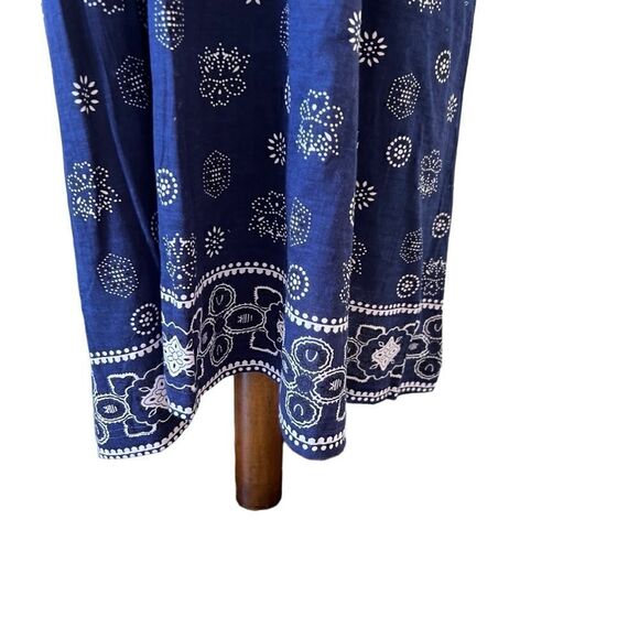 La Cera 1X NWT Cotton Tunic Maxi Dress Blue and White Side Pockets - Picture 3 of 9